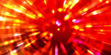 Parlayan ışıkları hareket ettirmenin havalı arka planı. Tasarımınız için canlı renkli bir portal şablonu. Işık ışınları ve hareket halindeki ışıldayan parçacıklar bir solucan deliği şekli oluşturuyor..