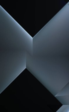 Geometrik dinamik şekiller. Gölgeli teknoloji dijital şablonu ve gradyan arka planda ışıklar. Modern basit geometrik renk gradyanı soyut arkaplan. 3B illüstrasyon. 