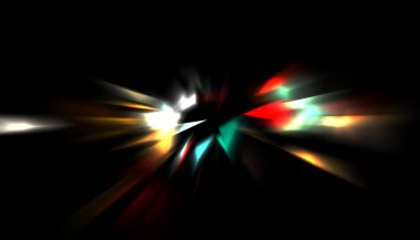 Parlayan ışıkları hareket ettirmenin havalı arka planı. Tasarımınız için canlı renkli bir portal şablonu. Işık ışınları ve hareket halindeki ışıldayan parçacıklar bir solucan deliği şekli oluşturuyor..