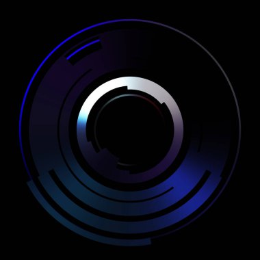 Gelecekçi hud arayüzü elementi. Soyut geometrik arkaplan. Dijital teknolojinin grafiksel çizimi siyah arkaplanda izole edildi..