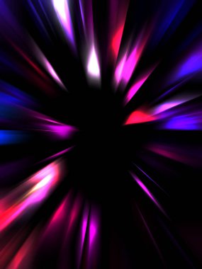 Siyah arkaplanda izole edilmiş dinamik ışık ışınları. Parlayan renkli ışık parçacıklarının grafiksel 2d çizimi.