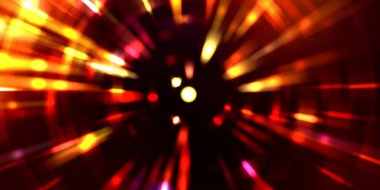 Parlayan ışıkları hareket ettirmenin havalı arka planı. Tasarımınız için canlı renkli bir portal şablonu. Işık ışınları ve hareket halindeki ışıldayan parçacıklar bir solucan deliği şekli oluşturuyor..