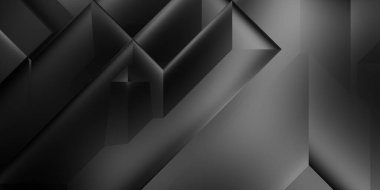 Siyah üç boyutlu geometrik arkaplan. Moda lüks minimalist tasarım. Geometrik şablon. Karanlık elementleri olan birinci sınıf soyut duvar kâğıdı. Poster, broşür, sunum, web sitesi için özel tasarım.