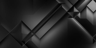 Siyah üç boyutlu geometrik arkaplan. Moda lüks minimalist tasarım. Geometrik şablon. Karanlık elementleri olan birinci sınıf soyut duvar kâğıdı. Poster, broşür, sunum, web sitesi için özel tasarım.