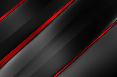 Metin için kopyalama alanı olan soyut siyah paneller. Üç boyutlu illüstrasyon. Renkli ışık özellikli koyu renk tasarım şablonu. Zarif geometrik parlak çizgili arka plan. Minimalist geometrik kapak grafiği.