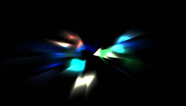 Parlayan ışıkları hareket ettirmenin havalı arka planı. Tasarımınız için canlı renkli bir portal şablonu. Işık ışınları ve hareket halindeki ışıldayan parçacıklar bir solucan deliği şekli oluşturuyor..