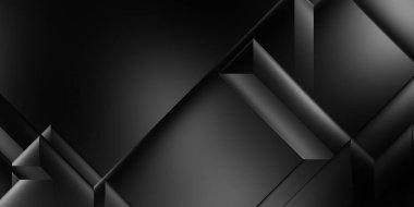 Siyah üç boyutlu geometrik arkaplan. Moda lüks minimalist tasarım. Geometrik şablon. Karanlık elementleri olan birinci sınıf soyut duvar kâğıdı. Poster, broşür, sunum, web sitesi için özel tasarım.