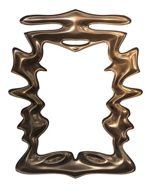 Üç boyutlu metalik illüstrasyon. Beyaz arka planda izole edilmiş fantezi çerçevesi. Davetiyeler, posterler, menü, hatıra defteri ve sunum için mükemmel. Metnin için şablon.