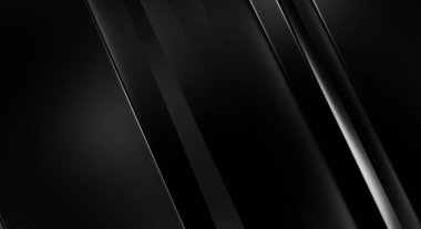 Geometrik katmanlı 3 boyutlu siyah arkaplan. Soyut koyu fütüristik duvar kağıdı. Zarif, parlak çizgili arka plan. Poster, broşür, sunum ve web sitesi için geometrik şablon tasarımı.