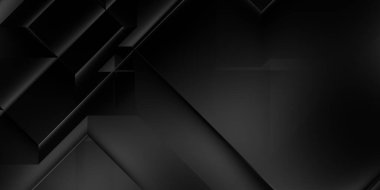 Siyah üç boyutlu geometrik arkaplan. Moda lüks minimalist tasarım. Geometrik şablon. Karanlık elementleri olan birinci sınıf soyut duvar kâğıdı. Poster, broşür, sunum, web sitesi için özel tasarım.