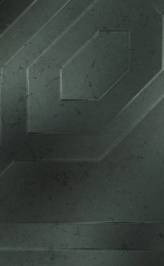 Çukur SciFi panelleri duvar. Üç boyutlu illüstrasyon. Gelecekçi kavramsal tasarım arka planı. Uzay gemisi desenli duvar kağıdı. Fırçalanmış teknoloji desen yüzeyi. 