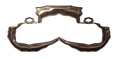 Üç boyutlu metalik illüstrasyon. Beyaz arka planda izole edilmiş fantezi çerçevesi. Davetiyeler, posterler, menü, hatıra defteri ve sunum için mükemmel. Metnin için şablon.