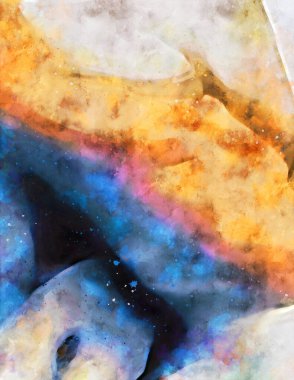 Kova desenli illüstrasyon. Çağdaş ve modern doku. Soyut renk boyama arka planı. Yaratıcı ve sanatsal duvar kağıdı. Fırçalanmış şekilleri ve lekeleri olan sanatsal duvar..