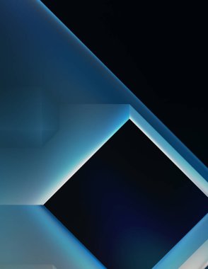 Geometrik dinamik şekiller. Gölgeli teknoloji dijital şablonu ve gradyan arka planda ışıklar. Modern basit geometrik renk gradyanı soyut arkaplan. 3B illüstrasyon. 