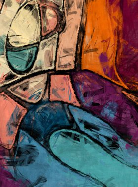 Tuval üzerinde etkileyici fırçalanmış resim. Kaotik resim. Taranmış Boyalı Soyut Arkaplan. Fırça darbesi ile boyanmış. Kaos duvarı sanatı. Sanatsal canlılık ve renkli duvar kağıdı.