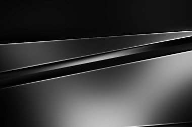 Geometrik katmanlı 3 boyutlu siyah arkaplan. Soyut koyu fütüristik duvar kağıdı. Zarif, parlak çizgili arka plan. Poster, broşür, sunum ve web sitesi için geometrik şablon tasarımı.