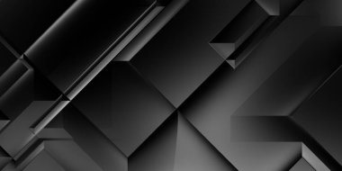 Siyah üç boyutlu geometrik arkaplan. Moda lüks minimalist tasarım. Geometrik şablon. Karanlık elementleri olan birinci sınıf soyut duvar kâğıdı. Poster, broşür, sunum, web sitesi için özel tasarım.