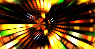 Siyah arkaplanda dönen ışık gösterisi. Lüks çizgiler. Parlak kıvrımlı duvar kağıdı. Uzay tüneli. Dönen ışık çemberi ya da maytap izi. Parlak konsept çizimi.