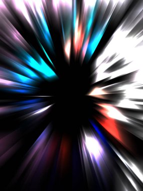 Siyah arkaplanda izole edilmiş dinamik ışık ışınları. Parlayan renkli ışık parçacıklarının grafiksel 2d çizimi.