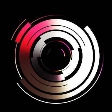 Gelecekçi hud arayüzü elementi. Soyut geometrik arkaplan. Dijital teknolojinin grafiksel çizimi siyah arkaplanda izole edildi..