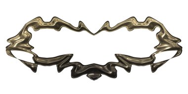 Üç boyutlu metalik illüstrasyon. Beyaz arka planda izole edilmiş fantezi çerçevesi. Davetiyeler, posterler, menü, hatıra defteri ve sunum için mükemmel. Metnin için şablon.