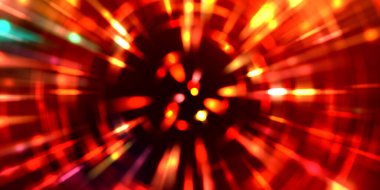 Parlayan ışıkları hareket ettirmenin havalı arka planı. Tasarımınız için canlı renkli bir portal şablonu. Işık ışınları ve hareket halindeki ışıldayan parçacıklar bir solucan deliği şekli oluşturuyor..