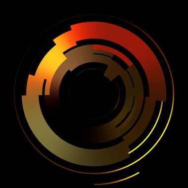 Gelecekçi hud arayüzü elementi. Soyut geometrik arkaplan. Dijital teknolojinin grafiksel çizimi siyah arkaplanda izole edildi..