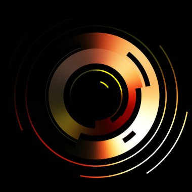 Gelecekçi hud arayüzü elementi. Soyut geometrik arkaplan. Dijital teknolojinin grafiksel çizimi siyah arkaplanda izole edildi..