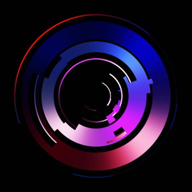 Gelecekçi hud arayüzü elementi. Soyut geometrik arkaplan. Dijital teknolojinin grafiksel çizimi siyah arkaplanda izole edildi..