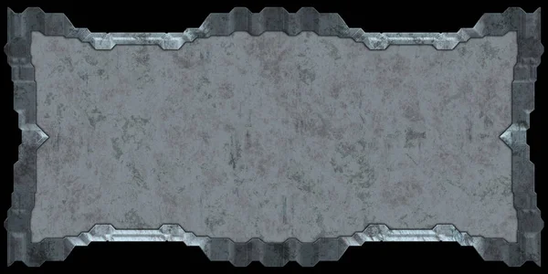 未来主义设计模板 金属生锈板菜单 在白色背景上孤立的技术横幅 Scifi元素图形 金属锈蚀3D插图 — 图库照片