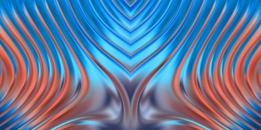 Renkli dalgalı yansıtıcı duvar kağıdının üç boyutlu çizimi. Duvar kağıdı, afiş, arkaplan, kart, kitap kapağı veya web sitesi için grafiksel illüstrasyon. Soyut parlak arkaplan.