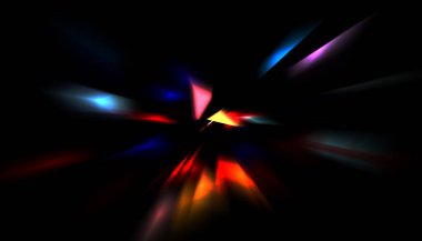 Parlayan ışıkları hareket ettirmenin havalı arka planı. Tasarımınız için canlı renkli bir portal şablonu. Işık ışınları ve hareket halindeki ışıldayan parçacıklar bir solucan deliği şekli oluşturuyor..