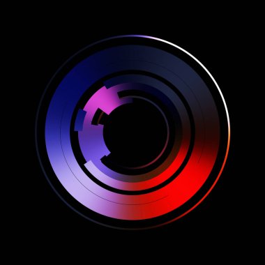 Gelecekçi hud arayüzü elementi. Soyut geometrik arkaplan. Dijital teknolojinin grafiksel çizimi siyah arkaplanda izole edildi..