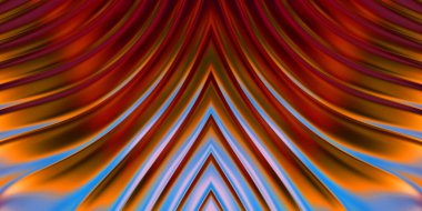 Renkli dalgalı yansıtıcı duvar kağıdının üç boyutlu çizimi. Duvar kağıdı, afiş, arkaplan, kart, kitap kapağı veya web sitesi için grafiksel illüstrasyon. Soyut parlak arkaplan.