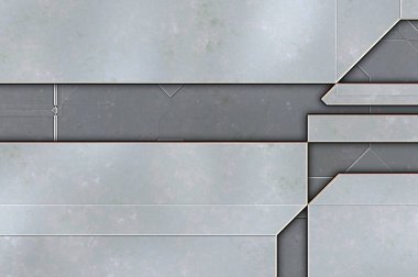 Katmanlı paneller. Fütürist soyut duvar kağıdı. Geometrik teknolojik yansıtıcı arka plan 3D metalik doku. Uzay gemisi desen yüzeyi.