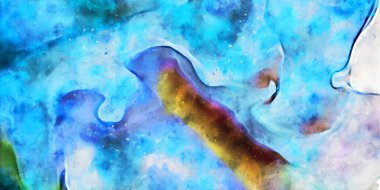 Kova desenli illüstrasyon. Çağdaş ve modern doku. Soyut renk boyama arka planı. Yaratıcı ve sanatsal duvar kağıdı. Fırçalanmış şekilleri ve lekeleri olan sanatsal duvar..