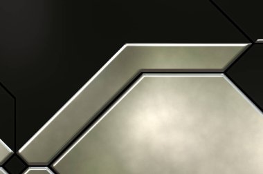 Üç boyutlu metalik doku. Uzay gemisi desenli yüzey. Aydınlık ve karanlık paneller. Fütürist soyut duvar kağıdı. Geometrik teknolojik yansıtıcı arkaplan.