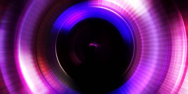 Parlayan neon ışıkları. Parlak sunum tasarım şablonu. Fotoğraf makinesi konsepti. Soyut arkaplan. Dönen ışık ışınları. Hareketli kavramsal duvar kağıdı. Grafik dijital illüstrasyon. 