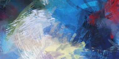 Soyut arkaplanda pürüzlü fırça darbeleri. Fırça boyası. Renkli boya darbeleri. Eşsiz duvar sanatı. Tuvaldeki modern sanat. Renkli çağdaş sanat eserleri.