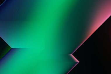 Geometrik dinamik şekiller. Gölgeli teknoloji dijital şablonu ve gradyan arka planda ışıklar. Modern basit geometrik renk gradyanı soyut arkaplan. 3B illüstrasyon. 