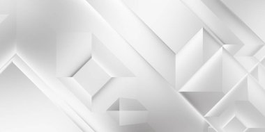 Beyaz 3d geometrik arka plan. Karanlık elementleri olan birinci sınıf soyut duvar kâğıdı. Poster, broşür, sunum ve web sitesi için özel tasarım. Moda lüks minimalist tasarım. Geometrik şablon. 