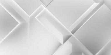 Beyaz 3d geometrik arka plan. Karanlık elementleri olan birinci sınıf soyut duvar kâğıdı. Poster, broşür, sunum ve web sitesi için özel tasarım. Moda lüks minimalist tasarım. Geometrik şablon. 
