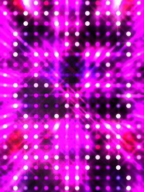Parlayan ışıklar siyah arka planda parti izleri. Sahne veya stadyum ışıklarının dijital illüstrasyonu. Parlak desenli duvar kağıdı. Sahne ışıkları ile renkli ışıkların ihtişamlı arkaplanı.