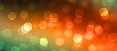Kavramsal ışıklar duvar kağıdı. Güzel soyut çok renkli bokeh çemberleri parçacıklarla çevrili. Metninizi veya başlığınızı göstermek için boşluk ile odaklanmış olmayan canlı illüstrasyon. 