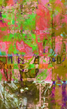 Kaotik resim. Taranmış Boyalı Soyut Arkaplan. Tuval üzerinde etkileyici fırçalanmış resim. Fırça darbesi ile boyanmış. Kaos duvarı sanatı. Sanatsal canlılık ve renkli duvar kağıdı.