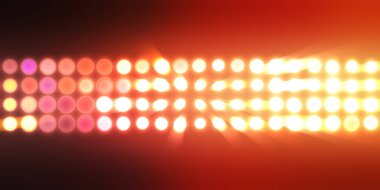 Parlak desenli duvar kağıdı. Sahne ışıkları olan renkli ışıkların ihtişamlı arkaplanı. Parlayan ışıklar siyah arka planda parti izleri. Sahne veya stadyum ışıklarının dijital illüstrasyonu. 