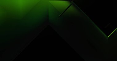 Geometrik dinamik şekiller. Gölgeli teknoloji dijital şablonu ve gradyan arka planda ışıklar. Modern basit geometrik renk gradyanı soyut arkaplan. 3B illüstrasyon. 