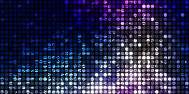 Parlayan ışıklar siyah arka planda parti izleri. Sahne veya stadyum ışıklarının dijital illüstrasyonu. Parlak desenli duvar kağıdı. Sahne ışıkları ile renkli ışıkların ihtişamlı arkaplanı.