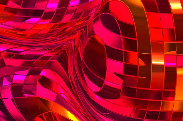 ねじれ金属パネルテクスチャの3Dイラスト カラフルな光沢のある抽象的な壁紙 幾何学的な技術の明るい反射背景 創造的な光沢のある概念的背景 — ストック写真