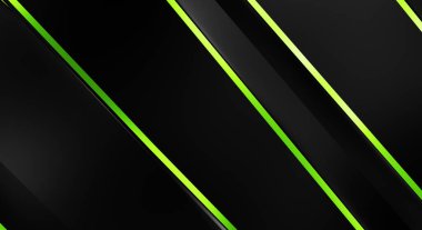 Metin için kopyalama alanı olan soyut siyah paneller. Üç boyutlu illüstrasyon. Renkli ışık özellikli koyu renk tasarım şablonu. Zarif geometrik parlak çizgili arka plan. Minimalist geometrik kapak grafiği.